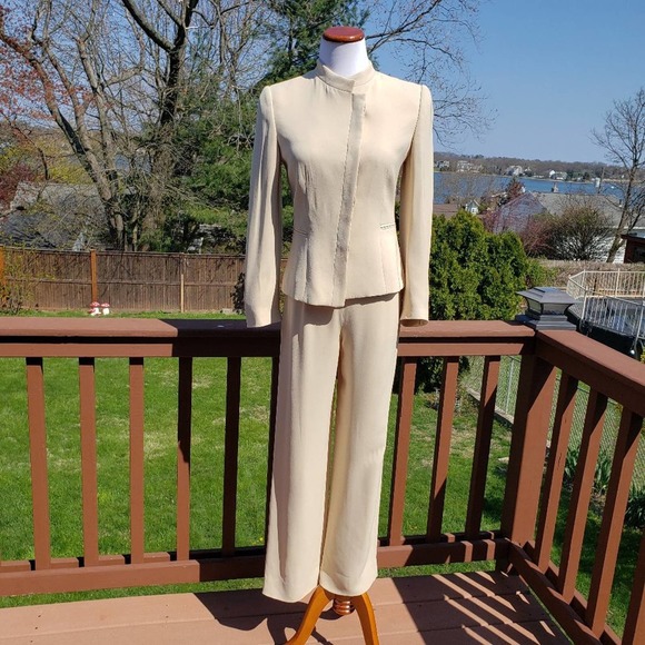 GIORGIO ARMANI Cream Pants Suit BARBIECORE Silk Blazer Borgo 21 Set Womens 8 - Picture 4 of 16